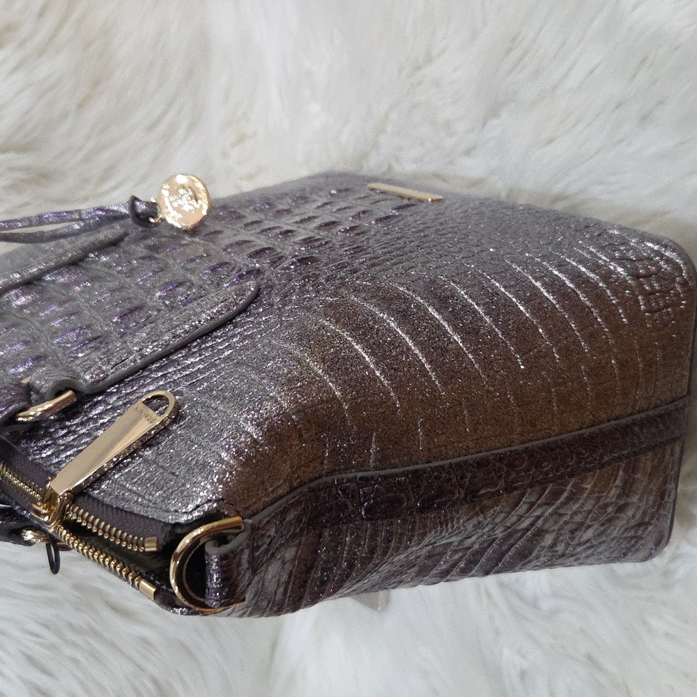 💜▪️Brahmin ▪️ Purple Glitter Melbourne Genuine Leather Medium Duxbury Satchel - Picture 12 of 14